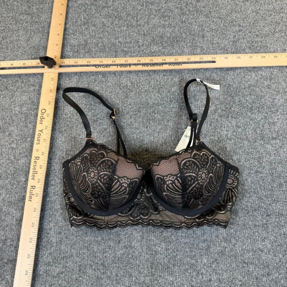 Aerie‎ Balconette Bra Black Lace Longline Underwire 32D 079-8791-03287 NEW
